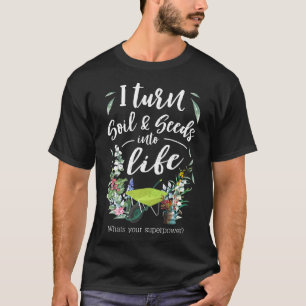 Camiseta Transformo Solo E Sementes Em Jardim De Vida