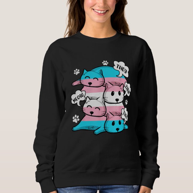 Camiseta Transgender Flag They Their Them Meow  Cat  LGBT (Frente)
