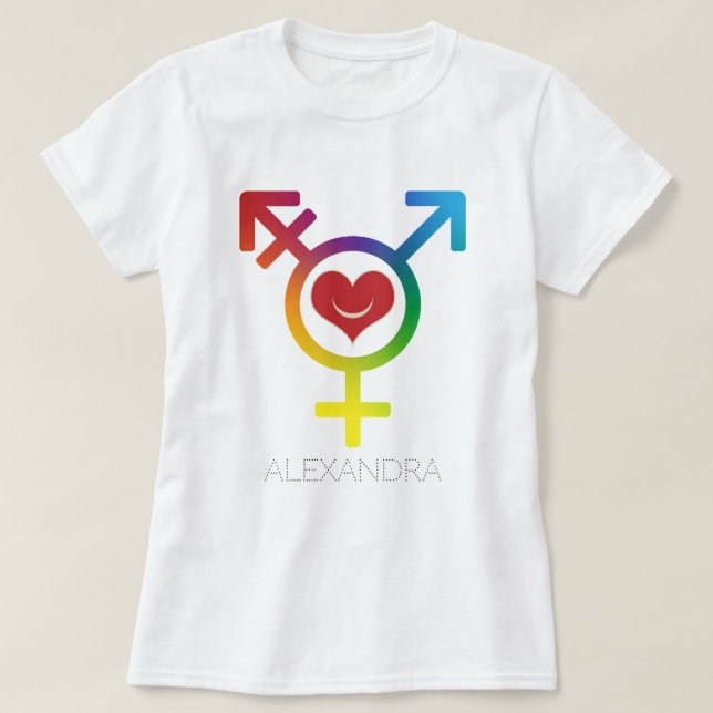Camiseta Transgênero Rainbow Heart Smile Gay LGBT Name (Frente do Design)