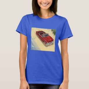 Camiseta Transporte Antigo, Carro Conversível Vermelho na P