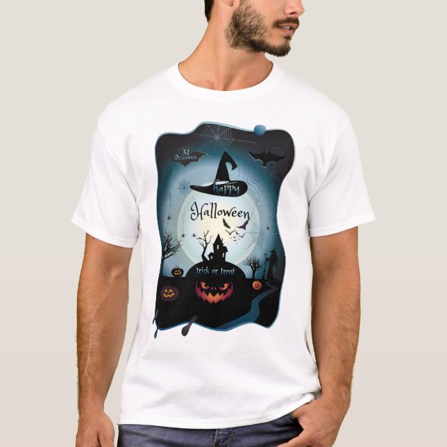 Camiseta Tratamento de Decoração de Halloween ou Monstro de (Frente)