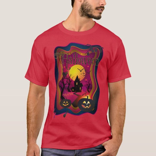 Camiseta Tratamento de Decoração do Dia das Bruxas ou Monst (Frente)