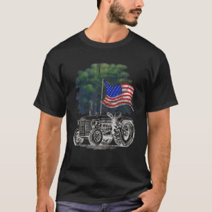 Camiseta Trator Agrícola Vintage Bandeira Americana Patriót