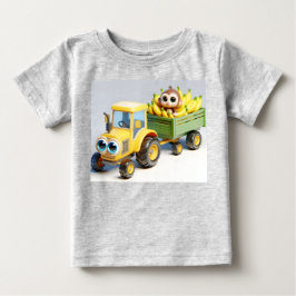 Camiseta Trator Amarelo com macaco e bananas