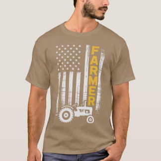 Camiseta Trator Bandeira Americana EUA Engraçado Fazendeiro