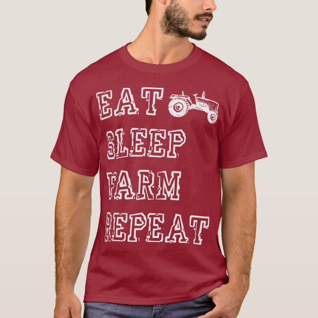 Camiseta Trator Coma Fazenda de sono Repetir Presente Lado  (Frente)