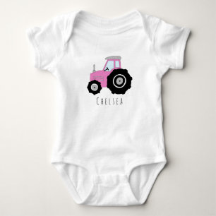 Camiseta Trator de Fazenda Rosa Personalizado para Menina c