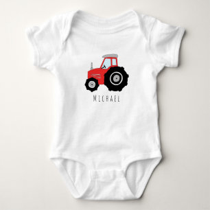 Camiseta Trator de Fazenda Vermelha Personalizado Baby Boy 