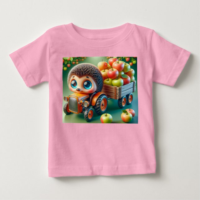 Camiseta Trator Laranja com Porcas e Maçãs (Frente)