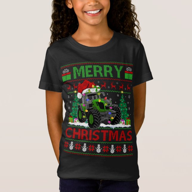 Camiseta Trator Lover Xmas Tree Ugly Papais noeis Trator Ch (Frente)