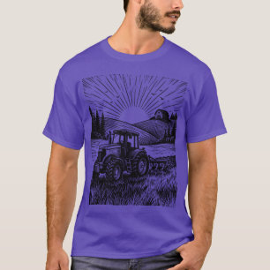 Camiseta Trator na paisagem da Sunrise Farm menino