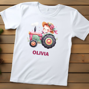 Camiseta Trator Rosa Fofo Personalizado para Meninas