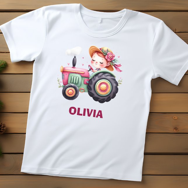 Camiseta Trator Rosa Fofo Personalizado para Meninas (Criador carregado)