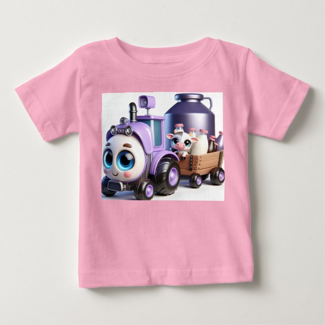 Camiseta Trator roxo com vaca e leite (Frente)