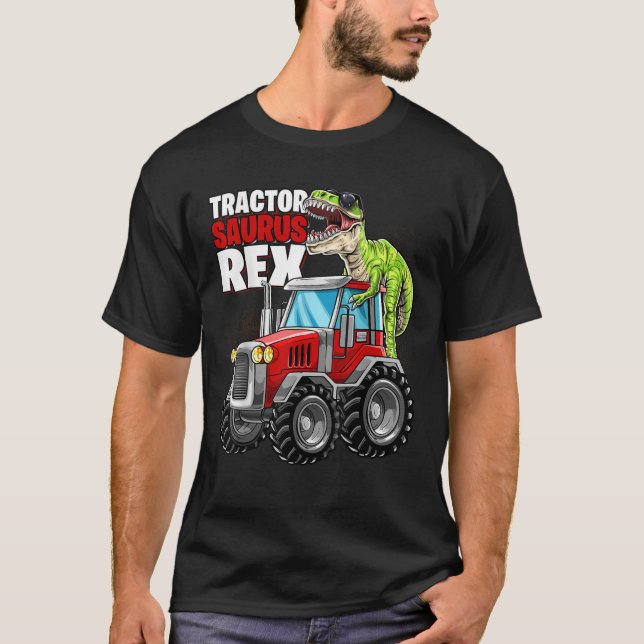 Camiseta Trator Saurus Rex T Rex Dinossaur Trator Aniversár (Frente)