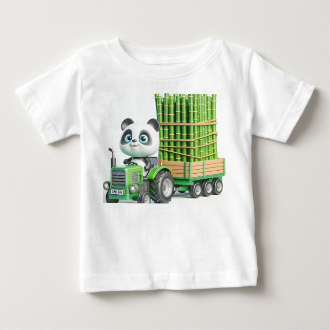 Camiseta Trator Verde com Panda e Bambu (Frente)