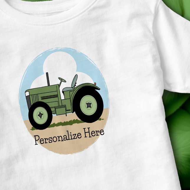 Camiseta Trator Verde Personalizado para Crianças da Fazend (Personalized Kids Green Farm Tractor Toddler T-shirt)