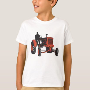Camiseta Trator Vermelho Antigo Fazenda Retro Agricultor