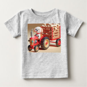 Camiseta Trator Vermelho com Cachorro e Ossos