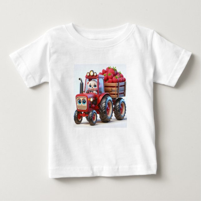 Camiseta Trator Vermelho com Urso e Framboesa (Frente)