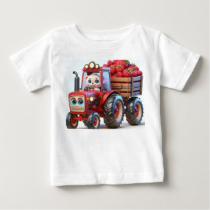 Camiseta Trator Vermelho com Urso e Framboesas