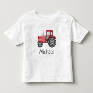 Camiseta Trator Vermelho Fofo Personalizado Fazenda Aquarel