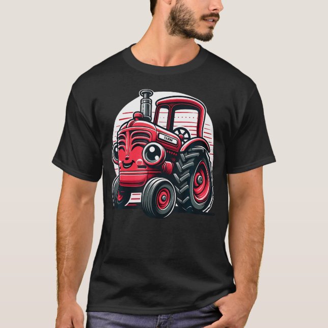 Camiseta Trator Vermelho Pequeno Para Crianças (Frente)