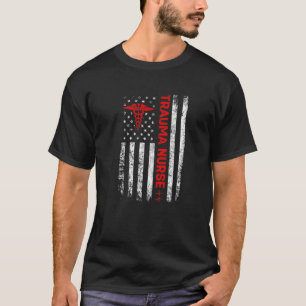 Camiseta Trauma Enfermeira Retro-Americana Bandeira Patrió