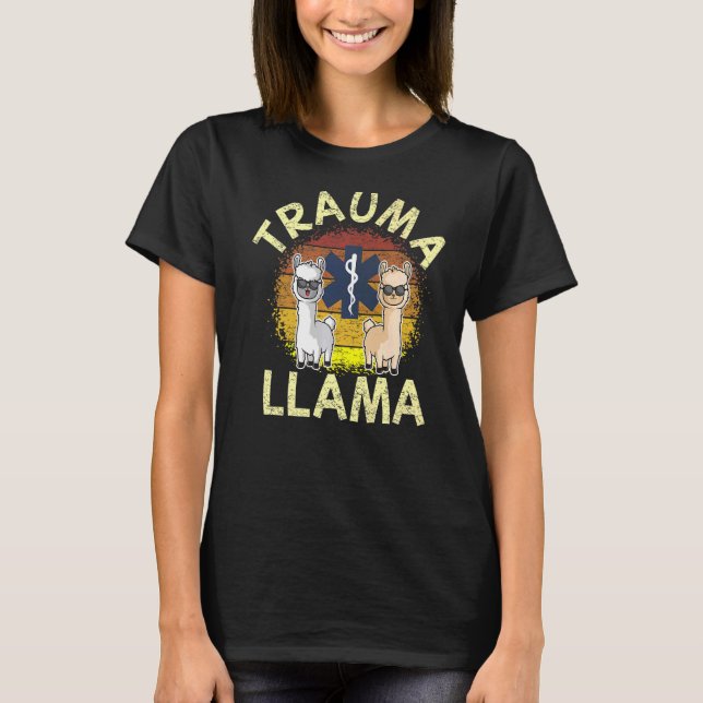 Camiseta Trauma Llama Aniversário Homens Mulheres Crianças  (Frente)