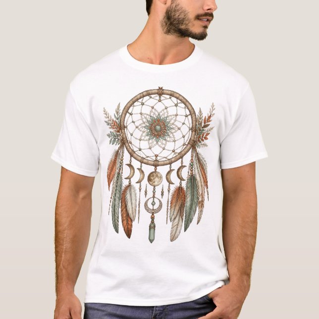 Camiseta Traumfänger Mit Mondphasen Und Federn (Frente)