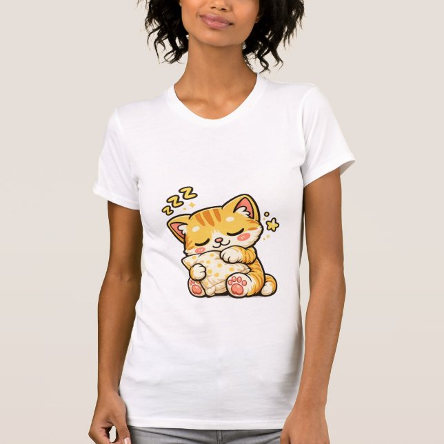 Camiseta Travesseiro de Gato Sonolento Fofo (Frente)