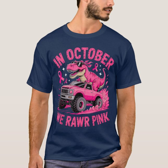 Camiseta Tre Dino in October We Wear Pink Breast Cancer Awa (Frente)