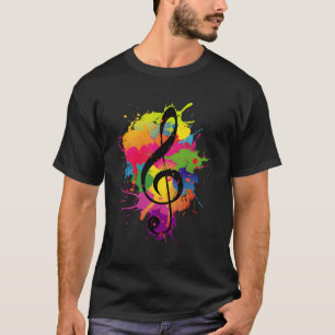 Camiseta Treble Clef Colortion Paint Splatters Music Theory