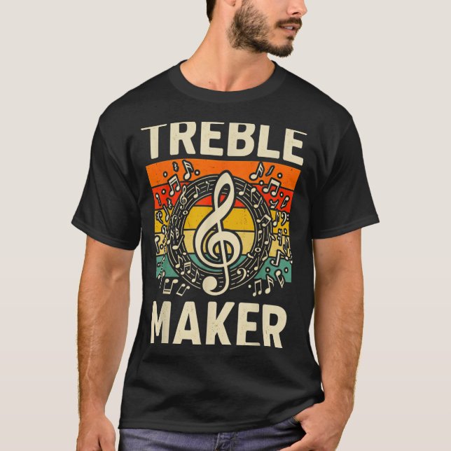 Camiseta Treble Maker Retro Music Notes Pun For Band Choir  (Frente)