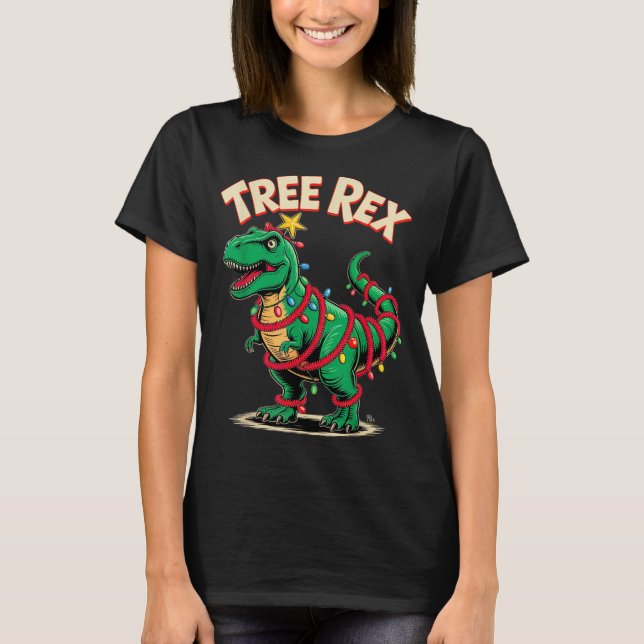 Camiseta Tree Rex Christmas Costume T-rex Dinosaur Xmas Lig (Frente)