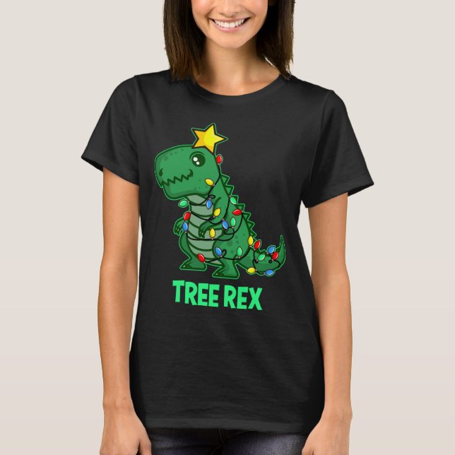 Camiseta Tree Rex Funny Cute Retro Christmas Dino (Frente)