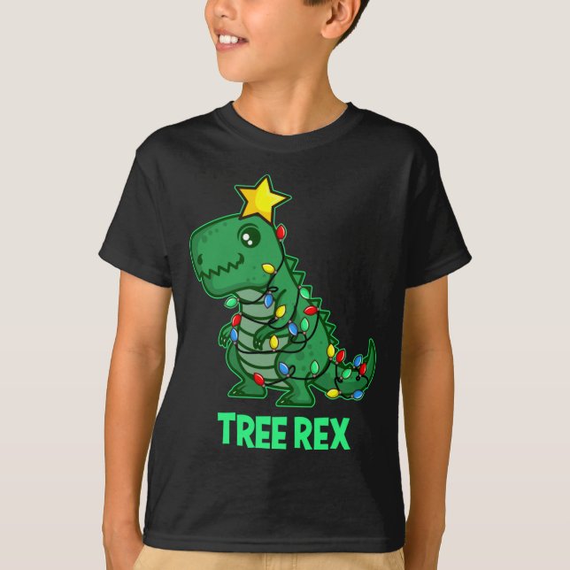Camiseta Tree Rex Funny Cute Retro Christmas Dino (Frente)