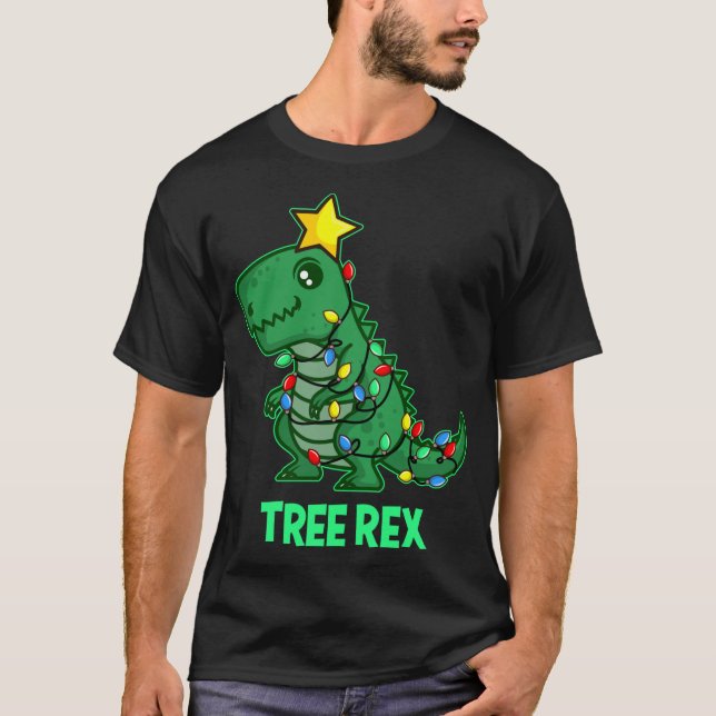 Camiseta Tree Rex Funny Cute Retro Christmas Dino (Frente)