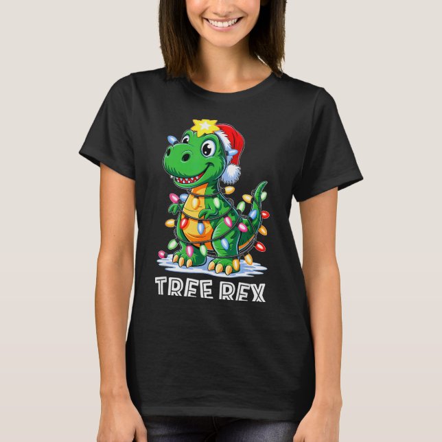 Camiseta Tree Rex Funny Xmas T Rex Christmas Dinosaur Boys  (Frente)