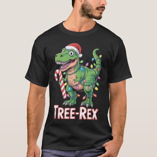 Camiseta Tree-Rex – T-Rex mit Zuckerstange & Lichtern (Frente)