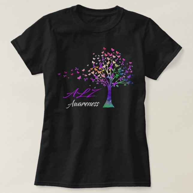Camiseta Tree Ribbons Alz Awareness Support Alz Warrior Gif (Frente do Design)