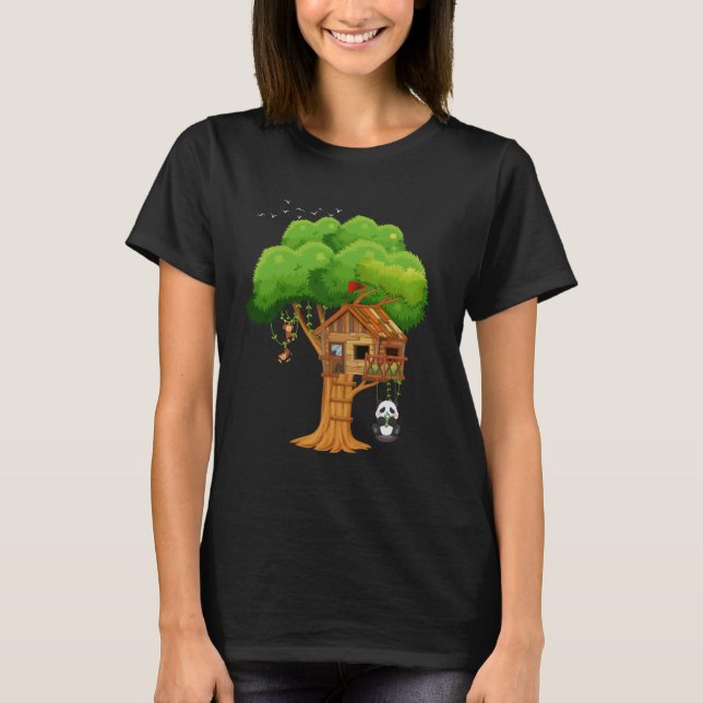 Camiseta Treehouse Cute Panda para Meninos e Meninas (Frente)