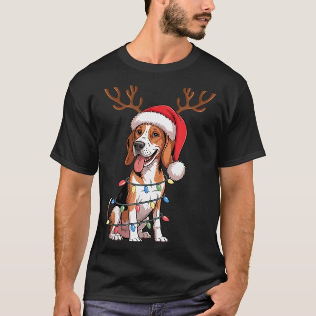 Camiseta Treeing Walker Coonhound Dog Christmas Lights Sant (Frente)