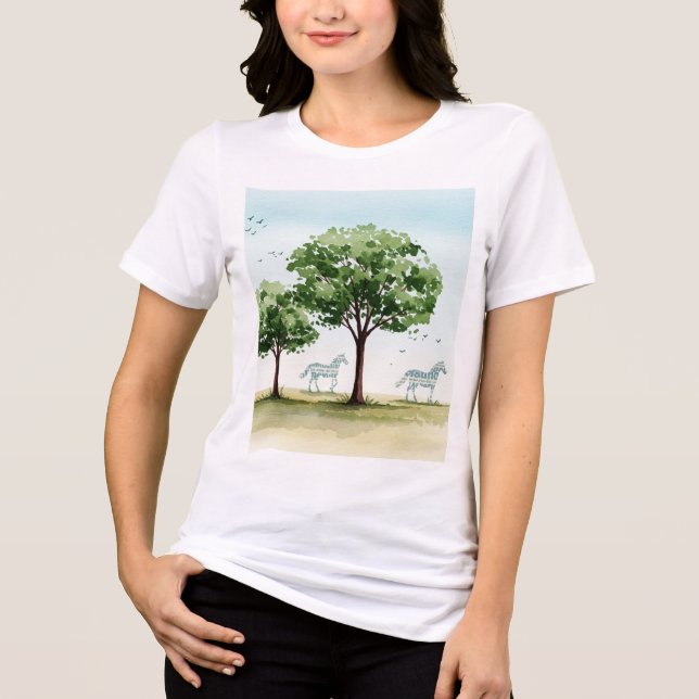 Camiseta Trees and two horse silhouettes (Frente)
