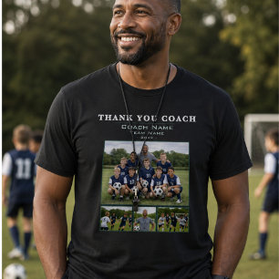 Camiseta Treinador de Futebol 4 Colagem de Fotos Obrigado