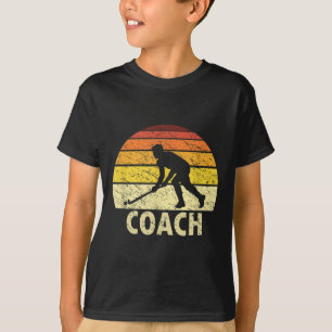 Camiseta Treinador de hóquei de campo retrô pôr do sol Vint
