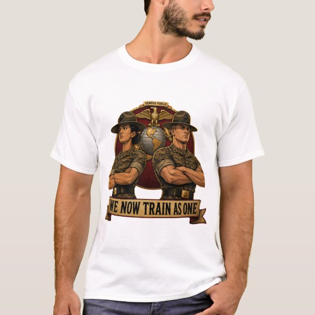 Camiseta Treinadores do USMC Agora Treinamos como Um dos Ho (Frente)