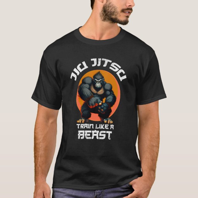Camiseta Treine como uma Fera Jiu Jitsu Gorila BJJ Grapplin (Frente)