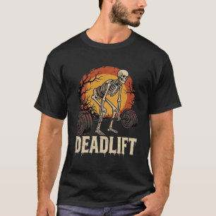 Camiseta Treino de Academia de Halloween Esqueleto Levantam