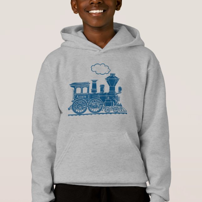 Camiseta Trem azul da locomotiva de vapor seu hoodie (Frente)